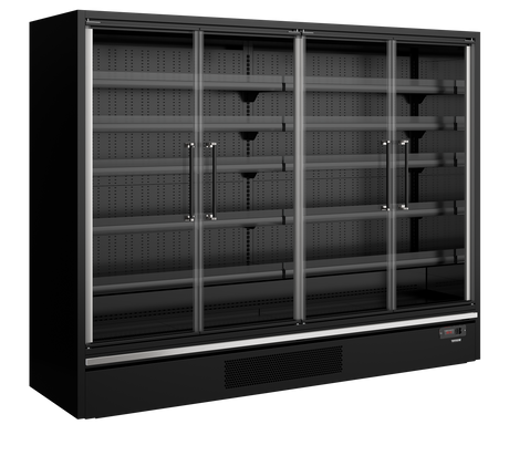 Wandkühlregal – 4 Glastüren – 1258 L – 2580×750×2005 mm – Schwarz RAL9005 - Produktansicht