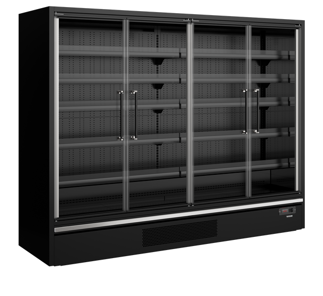 Wandkühlregal – 4 Glastüren – 1258 L – 2580×750×2005 mm – Schwarz RAL9005 - Produktansicht