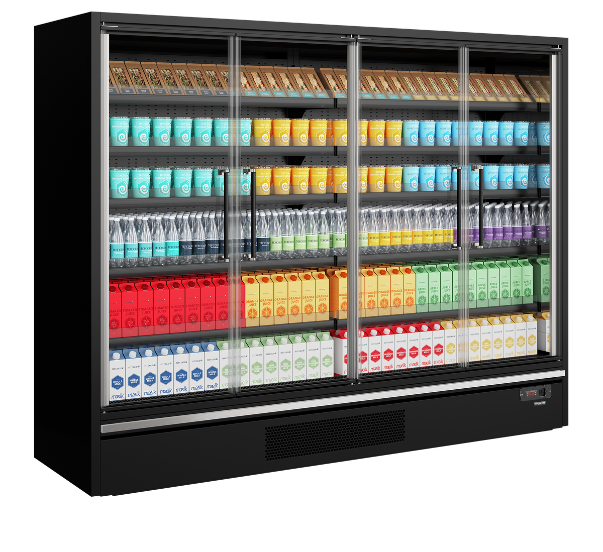 Wandkühlregal – 4 Glastüren – 1258 L – 2580×750×2005 mm – Schwarz RAL9005 - Anwendungsbeispiel
