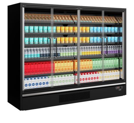 Wandkühlregal – 4 Glastüren – 1258 L – 2580×750×2005 mm – Schwarz RAL9005 - Anwendungsbeispiel