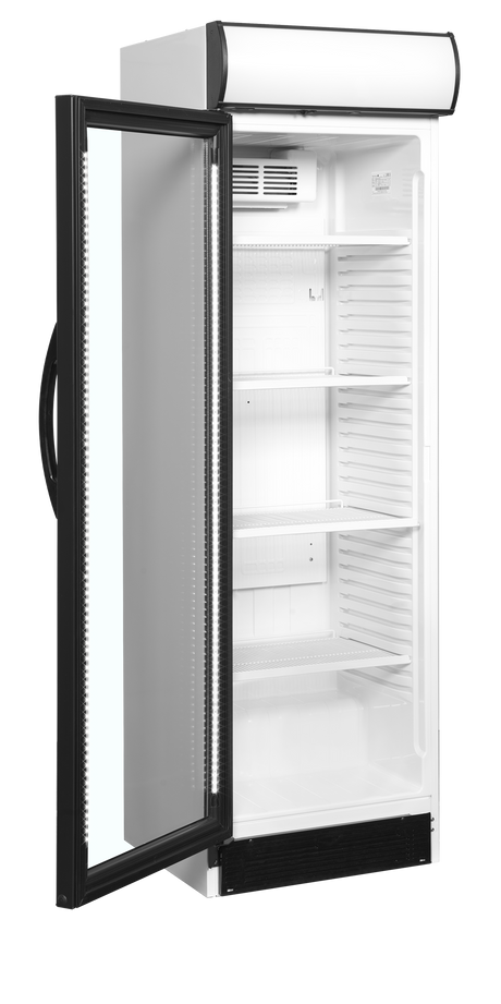 Getränkekühlschrank – 1 Glastür, Linksanschlag – 345 L – 595×640×1980 mm – Weiß – +2 bis +12 °C - Innenansicht