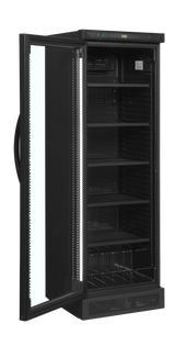 Getränkekühlschrank – 1 Glastür, Linksanschlag – 219 L – 595×600×1840 mm – Schwarz – +2 bis +12 °C - Innenansicht