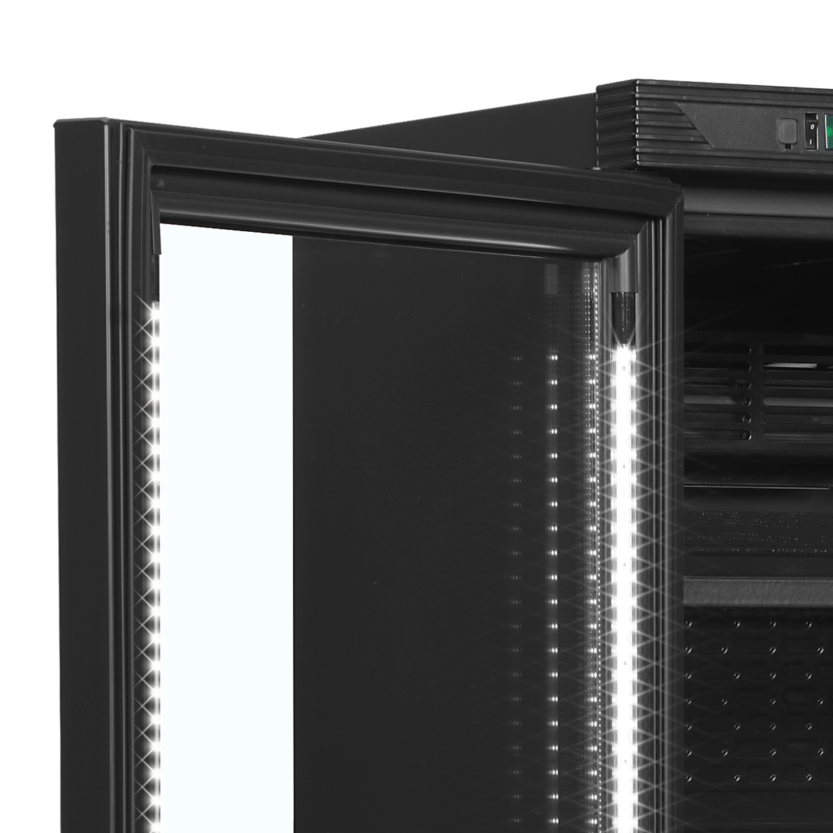 Getränkekühlschrank – 1 Glastür, Linksanschlag – 219 L – 595×600×1840 mm – Schwarz – +2 bis +12 °C - Detail