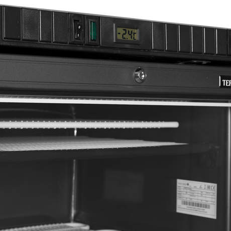 Verkaufsgefrierschrank – 1 Glastür – 270 L – 595×640×1840 mm – Schwarz – -23 bis -18 °C – 6 Feste Gefrierablagen – 350 W - Detail