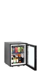 Minibar-Kühlschrank – 1 Glastür – 24 L – 402×425×505 mm – Schwarz - Anwendungsbeispiel