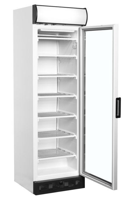 Verkaufsgefrierschrank – 1 Glastür – 270 L – 595×640×1980 mm – Weiß – Innenhöhe 1555 mm – -24 bis -14 °C – 6 Feste Gefrierablagen – 570 W - Innenansicht