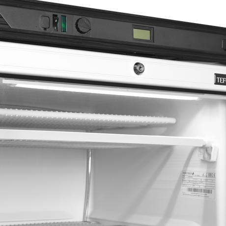 Verkaufsgefrierschrank – 1 Glastür – 270 L – 595×640×1840 mm – Weiß – Türanschlag links – -23 bis -18 °C – 6 Feste Gefrierablagen – 570 W - Detail