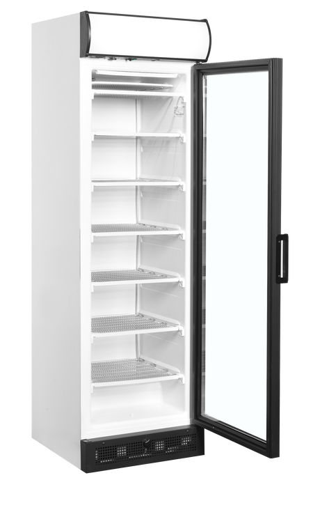 Verkaufsgefrierschrank – 1 Glastür – 270 L – 595×640×1980 mm – Weiß – Innenhöhe 1545 mm – -24 bis -14 °C – 6 Feste Gefrierablagen – 570 W - Innenansicht