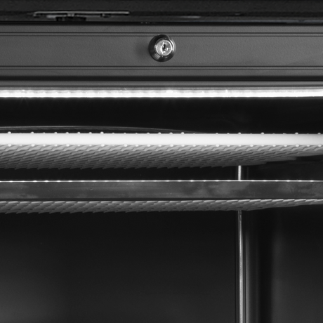Verkaufsgefrierschrank – 1 Glastür – 270 L – 595×640×1840 mm – Schwarz – Türanschlag links – -23 bis -18 °C – 6 Feste Gefrierablagen – 350 W - Detail