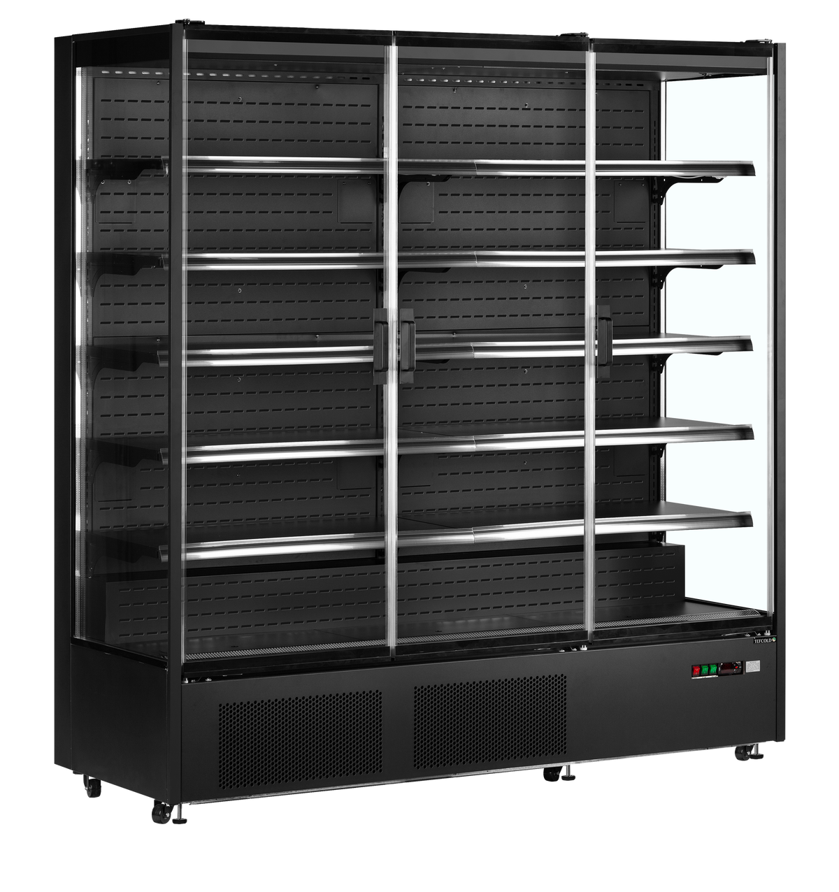 Wandkühlregal – 3 Glastüren – 1147 L – 1935×740×2050 mm – Schwarz RAL9005 - Produktansicht