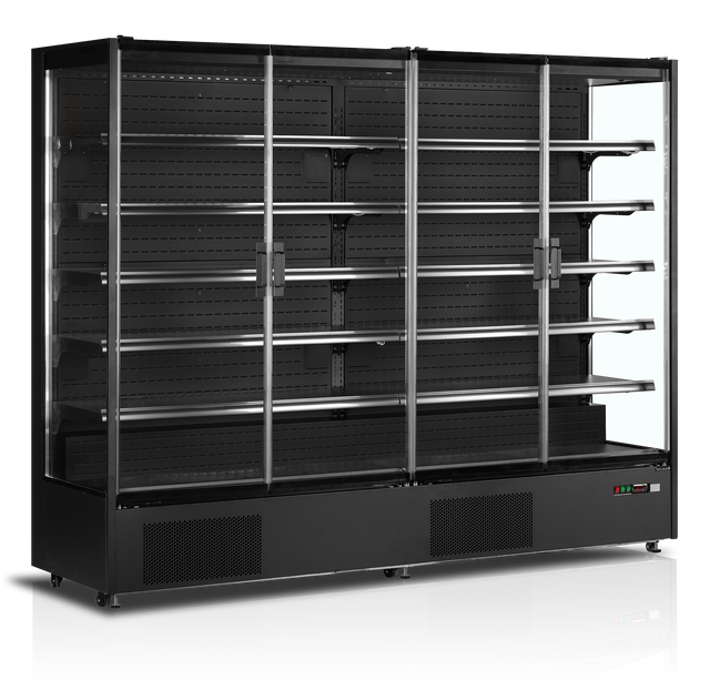 Wandkühlregal – 4 Glastüren – 1529 L – 2560×740×2050 mm – Schwarz RAL9005 - Produktansicht