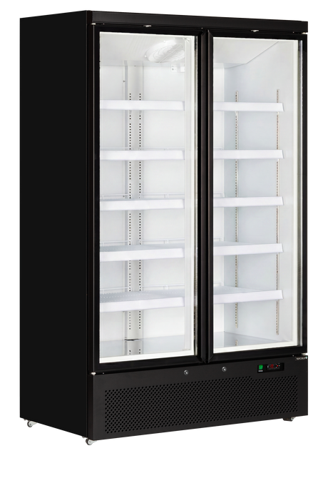 Verkaufsgefrierschrank – 2 Glastüren – 702 L – 1253×760×2003 mm – Schwarz RAL9005 – Innenraum weiss – -18 bis -22 °C – 10 verstellbar – 1205 W - Produktansicht