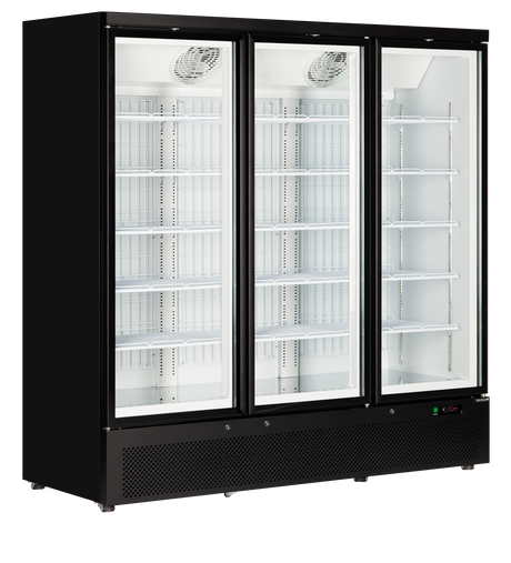 Verkaufsgefrierschrank – 3 Glastüren – 1090 L – 1880×760×2003 mm – Schwarz RAL9005 – Innenraum weiss – -18 bis -22 °C – 15 verstellbar – 1280 W - Produktansicht