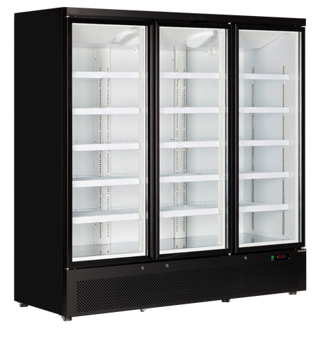 Verkaufskühlschrank – 3 Glastüren – 1264 L – 1880×710×2003 mm – Schwarz RAL9005 – 15 verstellbar - Produktansicht