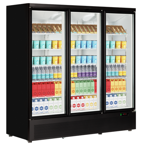 Verkaufskühlschrank – 3 Glastüren – 1264 L – 1880×710×2003 mm – Schwarz RAL9005 – 15 verstellbar - Anwendungsbeispiel