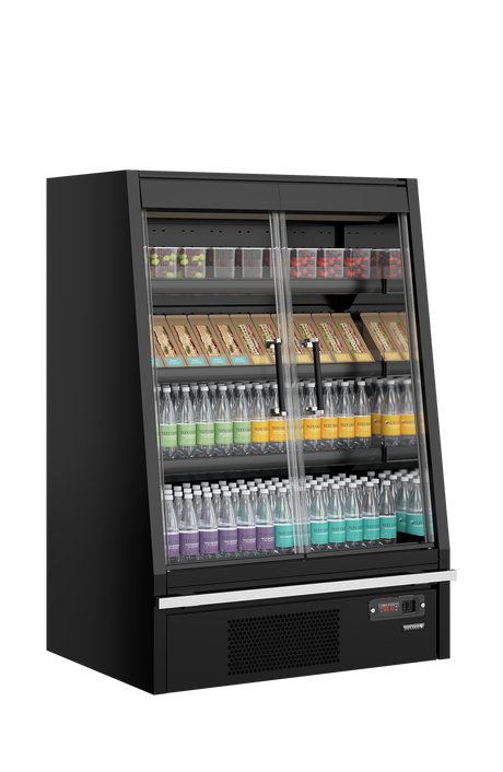 Wandkühlregal – 2 Glastüren – 270 L – 1020×740×1500 mm – Schwarz RAL9005 - Anwendungsbeispiel