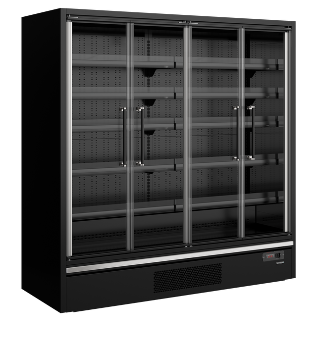 Wandkühlregal – 4 Glastüren – 1208 L – 1955×880×2005 mm – Schwarz RAL9005 - Produktansicht