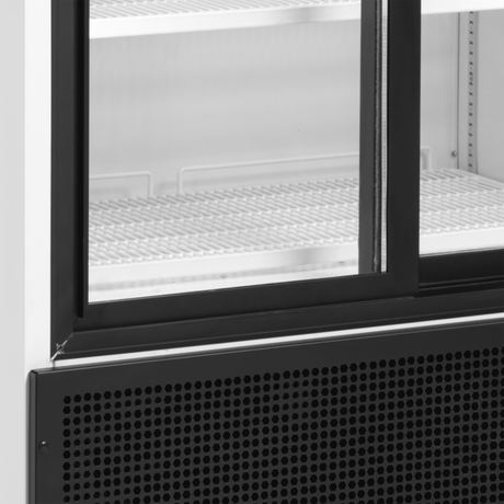 Verkaufskühlschrank – 2 Glasschiebetüren – 462 L – 890×740×1990 mm – Weiß RAL 9016 – D-Form – 5 Tragroste, weiß - Detail