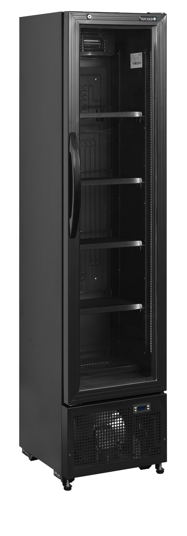 Getränkekühlschrank – 1 Glastür – 114 L – 435×500×1833 mm – Schwarz – +2 bis +10 °C - Produktansicht