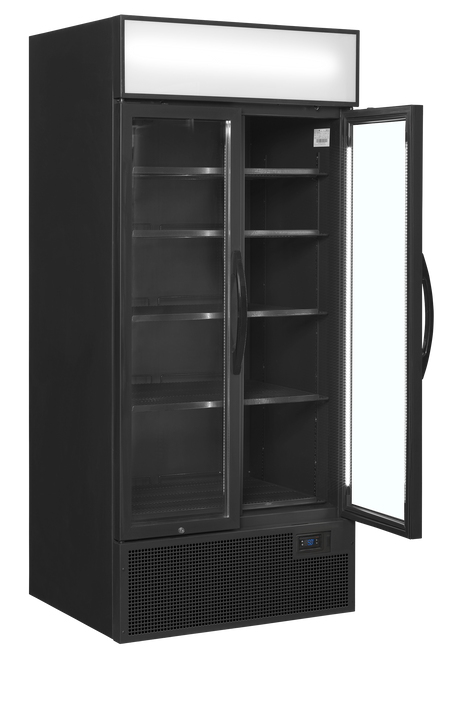 Verkaufskühlschrank – 2 Glastüren – 535 L – 890×740×1990 mm – Schwarz RAL9005 – D-Form – 5 Tragroste, schwarz - Innenansicht