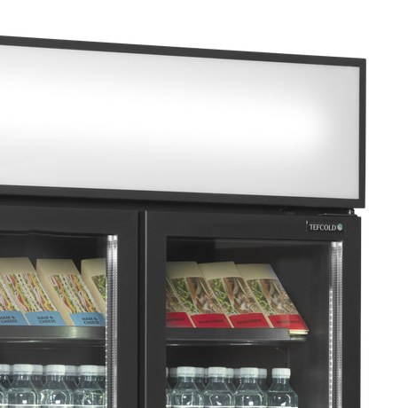 Verkaufskühlschrank – 2 Glastüren – 535 L – 890×740×1990 mm – Schwarz RAL9005 – D-Form – 5 Tragroste, schwarz - Detail