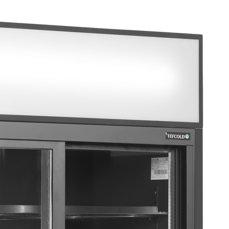 Verkaufskühlschrank – 2 Glasschiebetüren – 462 L – 890×740×1990 mm – Schwarz RAL9005 – D-Form – 5 Tragroste, schwarz - Detail