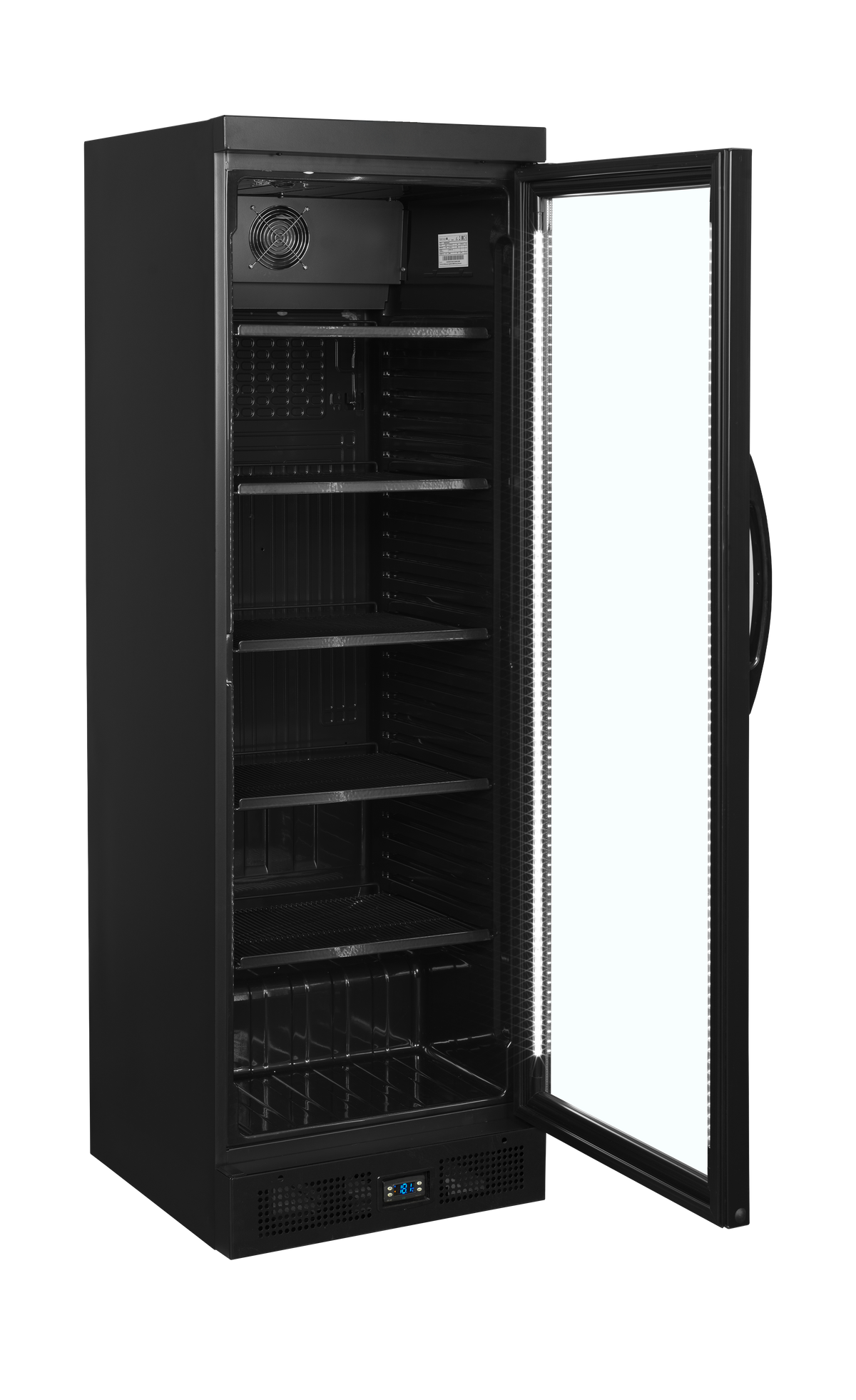 Getränkekühlschrank – 1 Glastür – 219 L – 595×640×1840 mm – Schwarz – +2 bis +10 °C - Innenansicht