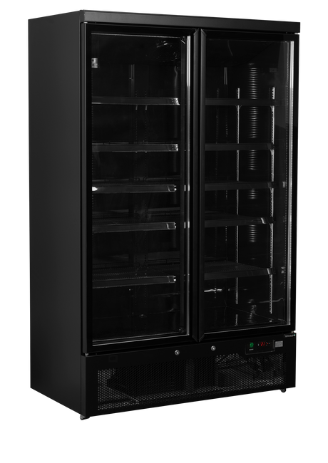 Verkaufskühlschrank – 2 Glastüren – 809 L – 1253×710×2003 mm – Schwarz RAL9005 – Innenraum schwarz – 10 verstellbar - Produktansicht