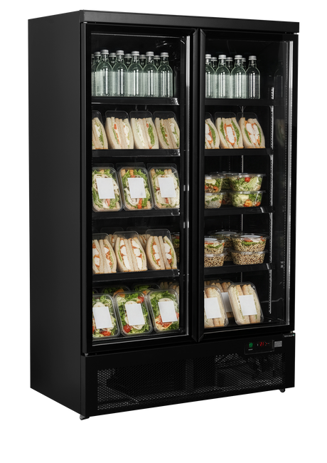 Verkaufskühlschrank – 2 Glastüren – 809 L – 1253×710×2003 mm – Schwarz RAL9005 – Innenraum schwarz – 10 verstellbar - Weitere Ansicht