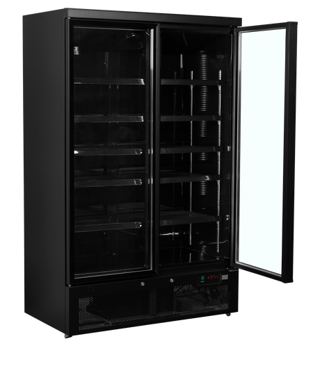 Verkaufskühlschrank – 2 Glastüren – 809 L – 1253×710×2003 mm – Schwarz RAL9005 – Innenraum schwarz – 10 verstellbar - Innenansicht