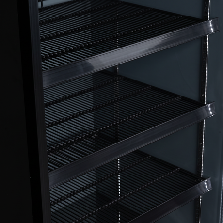 Verkaufskühlschrank – 2 Glastüren – 809 L – 1253×710×2003 mm – Schwarz RAL9005 – Innenraum schwarz – 10 verstellbar - Detail