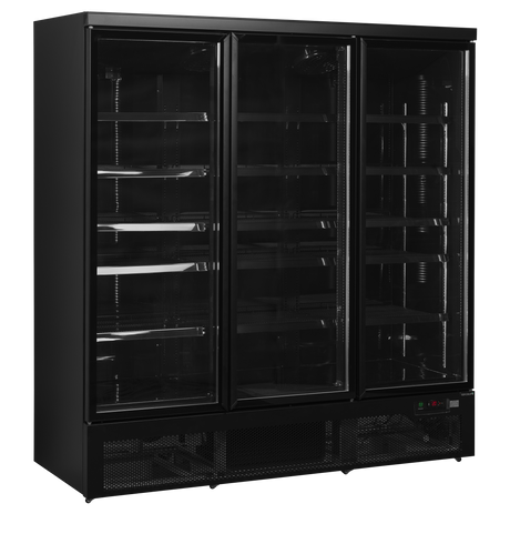 Verkaufskühlschrank – 3 Glastüren – 1062 L – 1880×710×2003 mm – Schwarz RAL9005 – 15 verstellbar - Produktansicht
