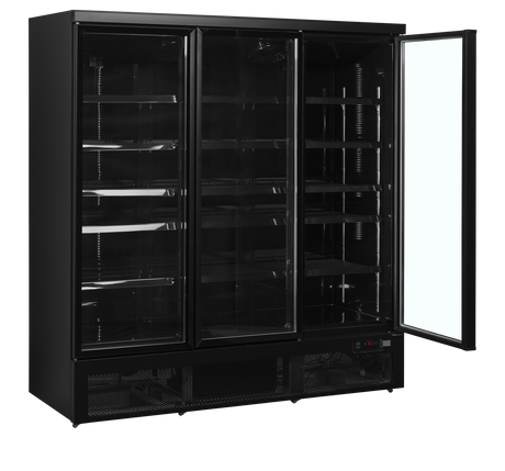 Verkaufskühlschrank – 3 Glastüren – 1062 L – 1880×710×2003 mm – Schwarz RAL9005 – 15 verstellbar - Innenansicht
