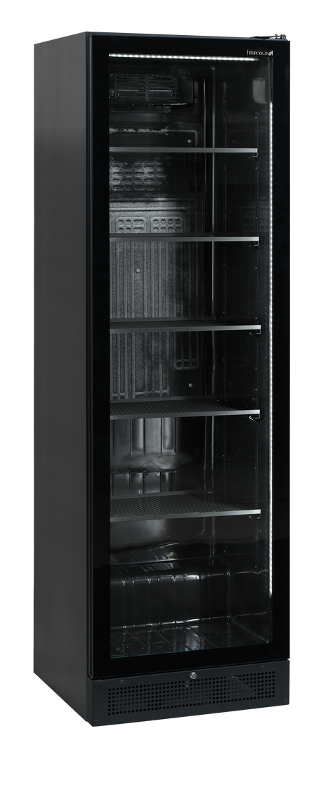 Verkaufskühlschrank – 1 Glastür – 347 L – 595×595×1990 mm – Schwarz – 5 Blech schwarz - Produktansicht