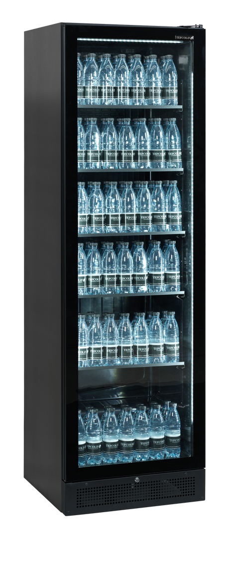Verkaufskühlschrank – 1 Glastür – 347 L – 595×595×1990 mm – Schwarz – 5 Blech schwarz - Anwendungsbeispiel