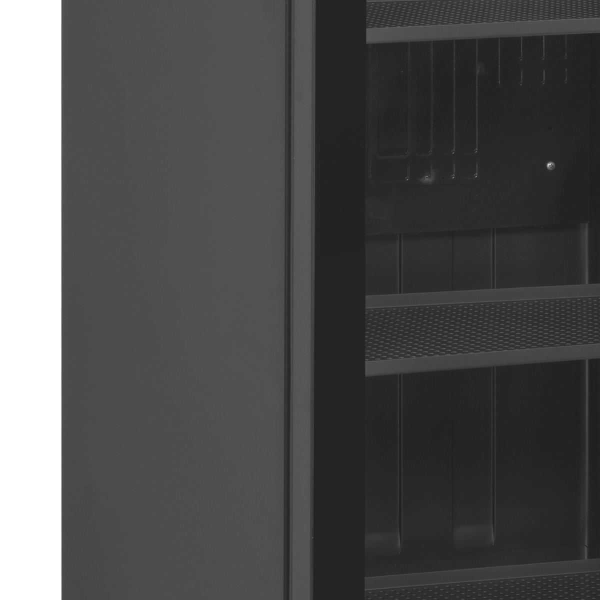 Verkaufskühlschrank – 1 Glastür – 347 L – 595×595×1990 mm – Schwarz – 5 Blech schwarz - Detail