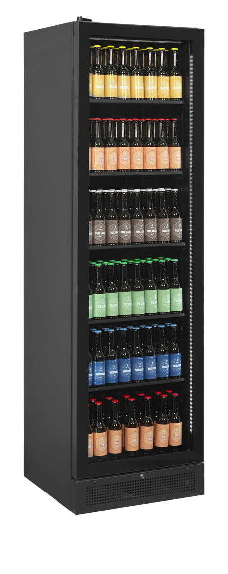 Getränkekühlschrank – 1 Glastür, Linksanschlag – 347 L – 595×595×1990 mm – Schwarz – +2 bis +10 °C - Anwendungsbeispiel