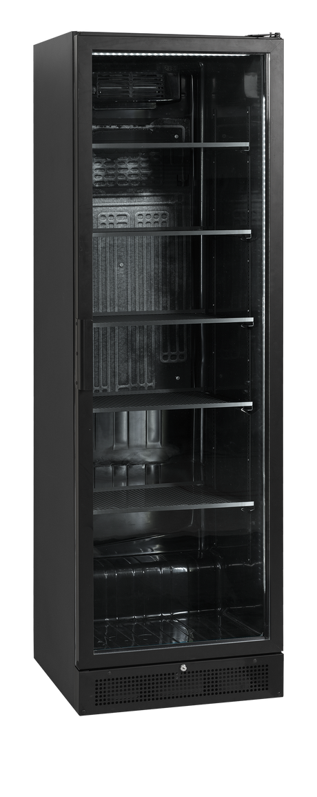 Verkaufskühlschrank – 1 Glastür – 263 L – 595×595×1990 mm – Schwarz – 5 Blech schwarz - Produktansicht