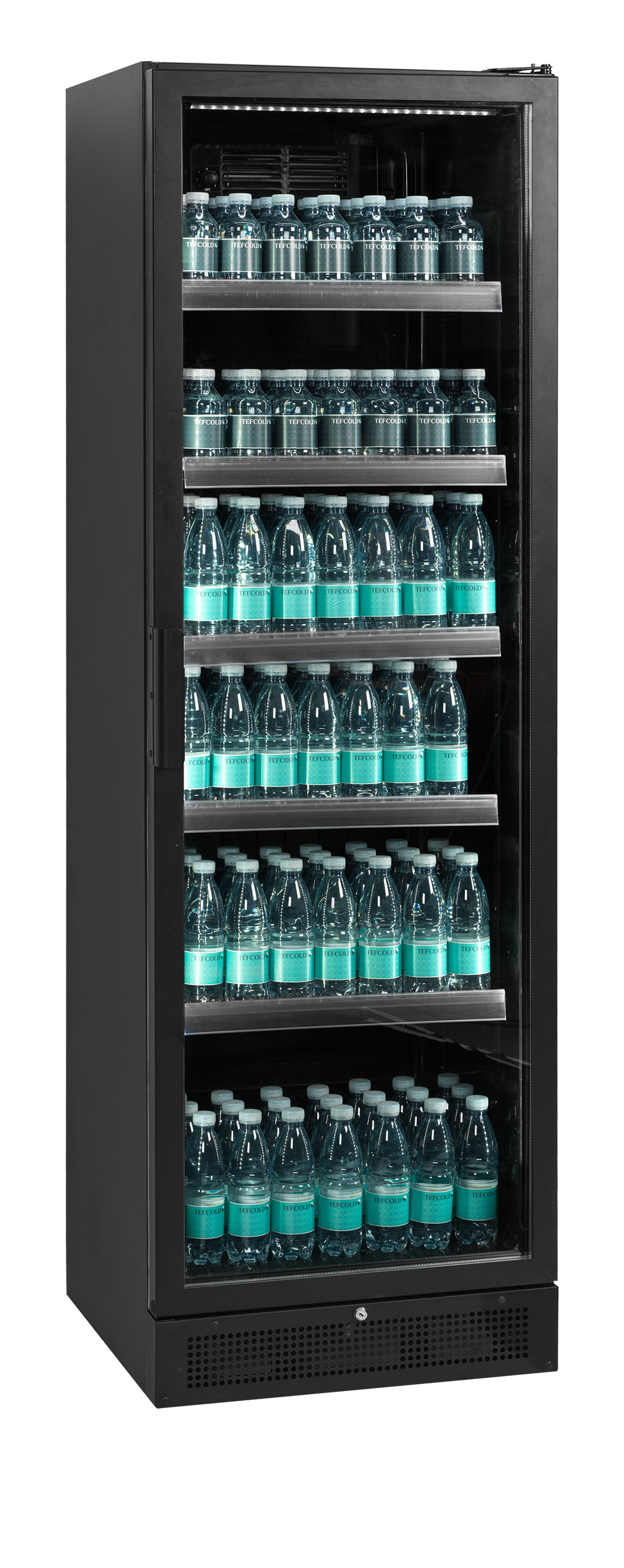 Verkaufskühlschrank – 1 Glastür – 263 L – 595×595×1990 mm – Schwarz – 5 Blech schwarz - Anwendungsbeispiel
