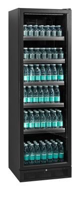 Verkaufskühlschrank – 1 Glastür – 263 L – 595×595×1990 mm – Schwarz – 5 Blech schwarz - Anwendungsbeispiel