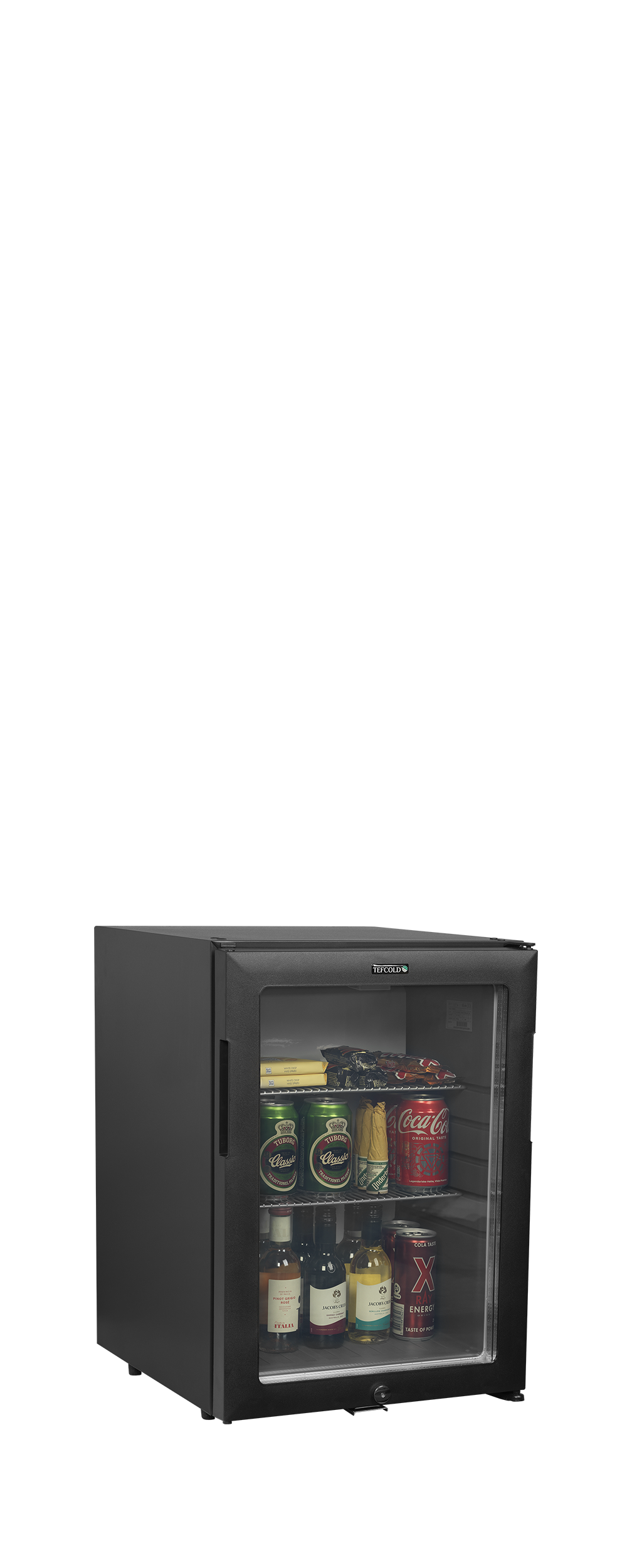 Minibar-Kühlschrank – 1 Glastür – 35 L – 402×453×560 mm – Schwarz - Anwendungsbeispiel