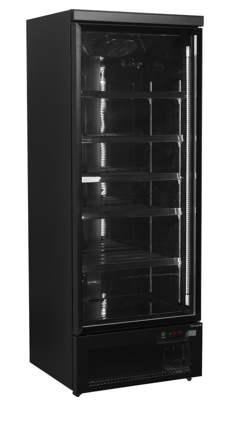 Verkaufskühlschrank – 1 Glastür – 459 L – 750×710×2003 mm – Schwarz RAL9005 – Innenraum schwarz – 5 verstellbar - Produktansicht