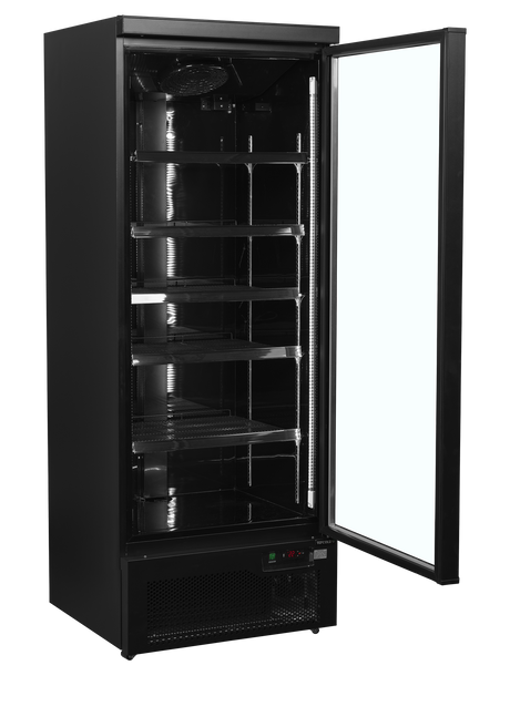 Verkaufskühlschrank – 1 Glastür – 459 L – 750×710×2003 mm – Schwarz RAL9005 – Innenraum schwarz – 5 verstellbar - Innenansicht