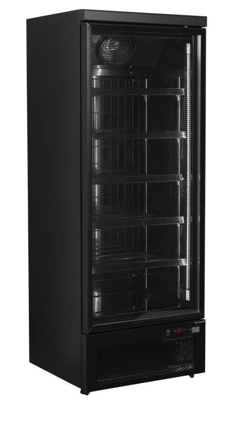 Verkaufsgefrierschrank – 1 Glastür – 390 L – 750×760×2003 mm – Schwarz RAL9005 – Innenraum schwarz – -18 bis -22 °C – 5 verstellbar – 600 W - Produktansicht
