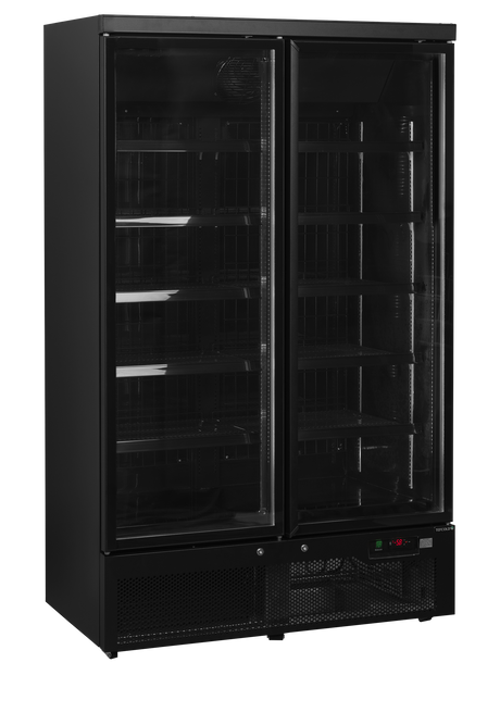 Verkaufsgefrierschrank – 2 Glastüren – 702 L – 1253×760×2003 mm – Schwarz RAL9005 – Innenraum schwarz – -18 bis -22 °C – 10 verstellbar – 1205 W - Produktansicht