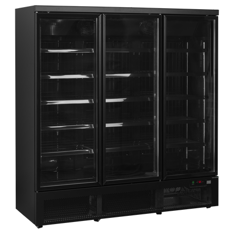 Verkaufsgefrierschrank – 3 Glastüren – 1090 L – 1880×760×2003 mm – Schwarz RAL9005 – Innenraum schwarz – -18 bis -22 °C – 15 verstellbar – 1280 W - Produktansicht