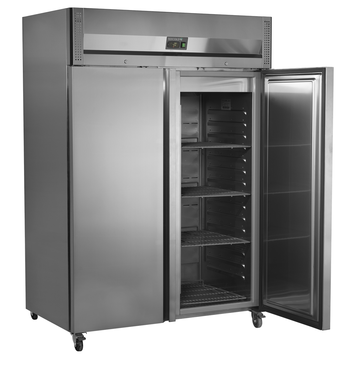 Gewerbegefrierschrank – 2 Türen – 954 L – 1420×875×2090 mm – SS 304 – 6 Tragroste, grau - Innenansicht