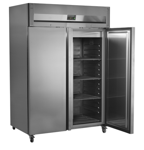 Gewerbegefrierschrank – 2 Türen – 954 L – 1420×875×2090 mm – SS 304 – 6 Tragroste, grau - Innenansicht