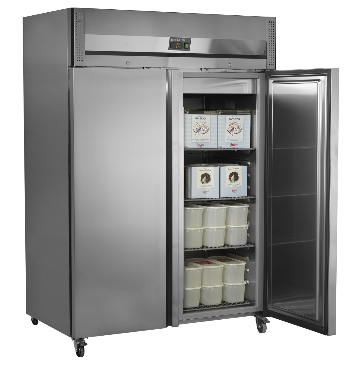 Gewerbegefrierschrank – 2 Türen – 954 L – 1420×875×2090 mm – SS 304 – 6 Tragroste, grau - Anwendungsbeispiel