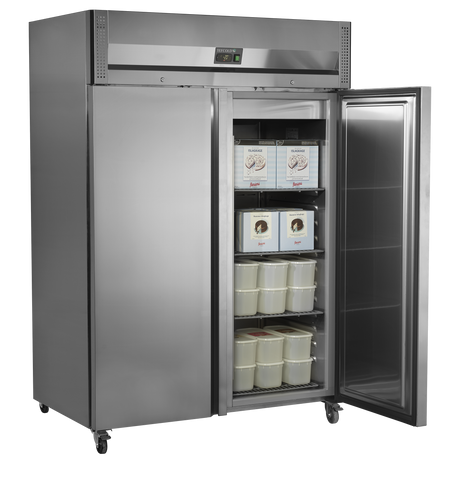 Gewerbegefrierschrank – 2 Türen – 954 L – 1420×875×2090 mm – SS 304 – 6 Tragroste, grau - Anwendungsbeispiel